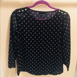 Navy blue anchor pattern Cynthia Rowley blouse, S